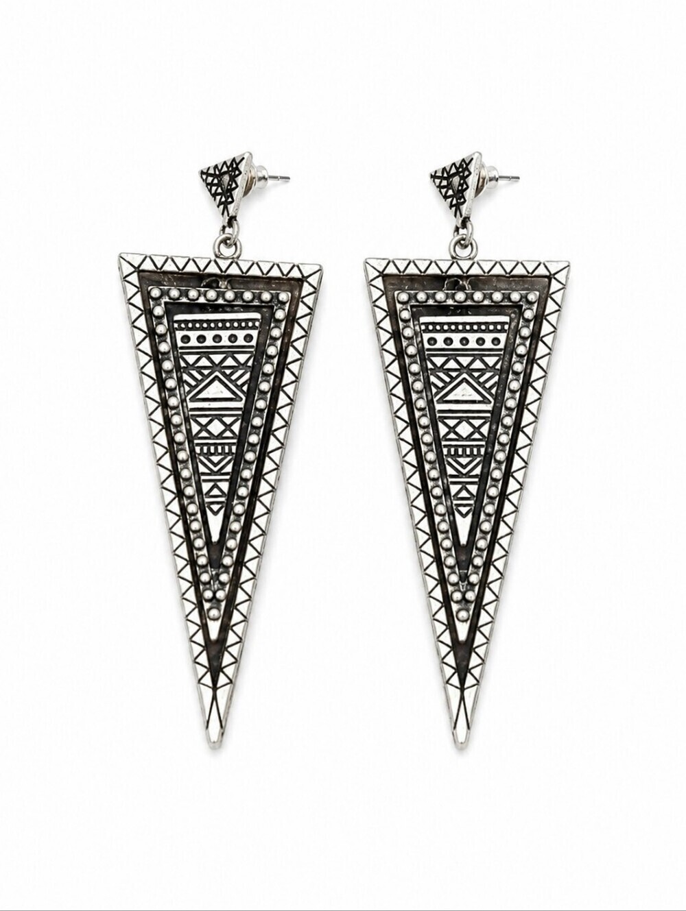 Pointed Geometric Aztec Tribal Metal Post Nebula Earrings